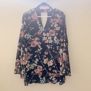 Black Floral Print Shift Dress